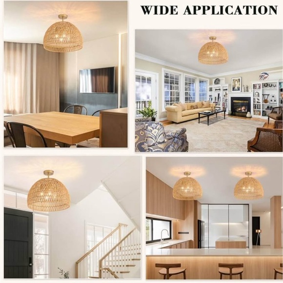 Woven Rattan Ceiling Light Fixture - Picture 4 of 4